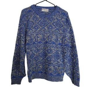 Vintage 80's Blue White Long Sleeve Crewneck‎ Patterned Knit Sweater SZ:L?